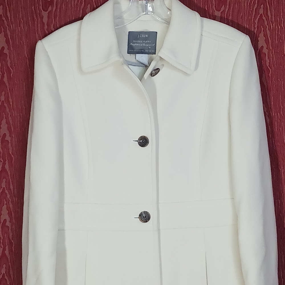 J. CREW Double Cloth Cream Collared Pockets Button Up 94% Wool Women's Size 8 - Picture 3 of 11